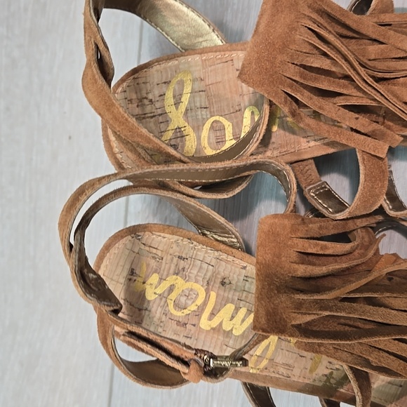 Sam Edelman Women Sandra Fringe Leather Wedge Sandals Shoes Sz 9 - Picture 4 of 11
